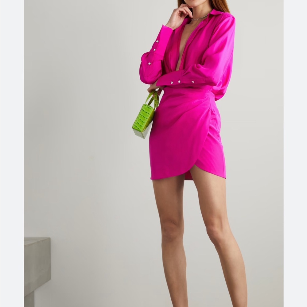 Gauge 81 Naha Draped Silk Mini Shirt Dress With S… - image 3